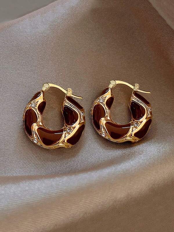 1 Pair Vintage Elegant High-End Luxury Rhinestone Enamel Dangle Hoop Earrings, Suitable For Daily, Festival And Gala, Fashion Design