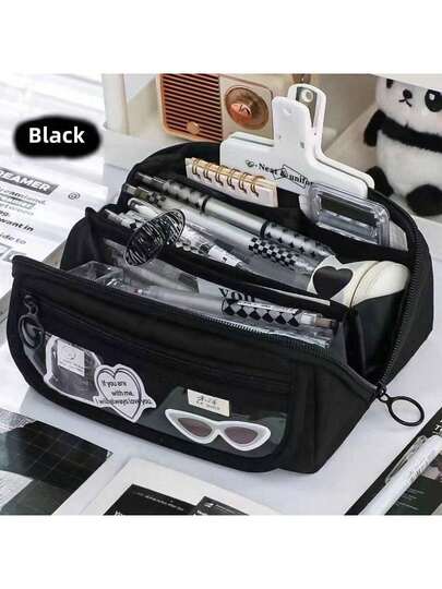1pc Flip Lid Pencil Pouch, High-Quality Large Capacity Transparent Pencil Case For Middle/High School Students,Pencil Pouch,School Bag