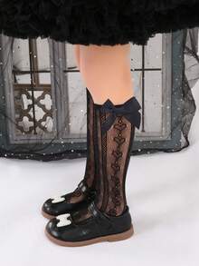 2 Pairs Baby/Toddler Girls Sweet Cute Lace Bow Heart Jacquard Mesh Crew Socks, Suitable For Summer Wear - Multicolor - View 5