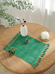 1pc Checkered Hollow-Out Placemat, Minimalist Crochet Placemat, Suitable For Creating An Elegant Dining Table And Uplifting Dining Ambiance
