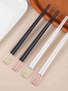 2/5 Pairs Cherry Blossom Amber Color Creative Tableware Chopsticks, Anti-Slip High-Temperature Resistant Antibacterial Alloy Chopsticks For Home Use,School Supplies