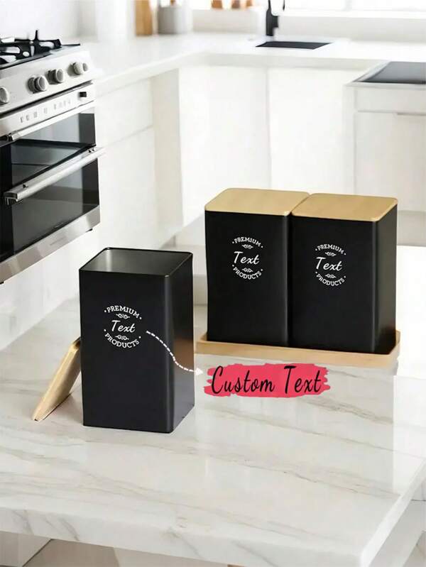 1/3pcs- Iron Lid Tin Square Tea Cans, Coffee, Sugar, Tea Sealed Storage Cans, Personalized Coffee Bean Storage Bottles, Bamboo LIDS, Custom Bamboo Lid Kitchen Set Cans, Kitchen Storage Utensils