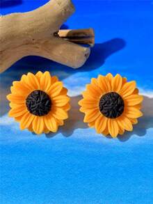 2 chiếc/1 cặp hoa hướng dương dễ thương & thời trang, thích hợp đeo hàng ngày, màu cam, hồng, vàng - bông tai hướng dương - Xem 3