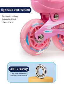 FREE STAR 1 Set Carefree Knight Sporty PU Inline Skates With Colorful Flashing Wheels For Teens And Adults, Comfortable Adjustable Size, Full Set With Helmet & Protective Gear, Outdoor Roller Skating Equipment For Beginners, Unisex All Season - Pink - View 4