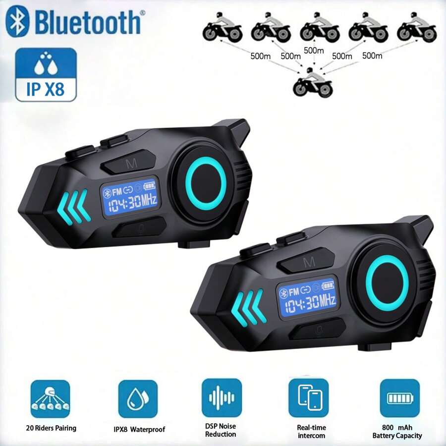 K09摩托车头盔蓝牙对讲耳机，升级500米蓝牙对讲，IPX8防水对讲，带自动应答和降噪功能，支持20位骑手双人对讲组网，适用于摩托车滑雪攀岩 - 軟嘜 - 查看 1