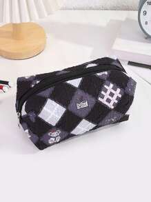 1 Pc Delicate Square Plaid Pencil Case, Creative And Cute Bear, Bow, Business Card Pattern, Fashionable And Portable Large-Capacity Storage Bag, Desktop Item Storage, Suitable For Storing School Supplies, Carry-On Items, Back-To-School Necessities, Suitable For Special Gifts For Classmates,Pencil Pouch,School Bag