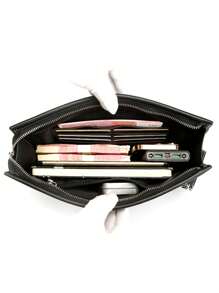 gorchis Nuova borsetta da uomo, borsa da toeletta nera di grande capacità, borsa a mano business semplice e versatile in pelle PU con tasca sottoscritta e più scomparti per carte, borsa da uomo alla moda