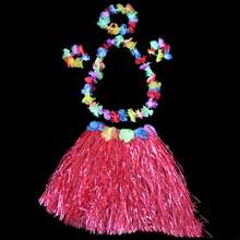 1 Set Falda de hierba estilo hawaiano, regalos creativos de fiesta hawaiana, decoraciones de fiesta, falda de hierba, corona de flores personales, decoraciones de fiesta hawaiana, collar, diadema y pulsera de flores (color de la flor aleatorio) - falda elegante - Ver 15