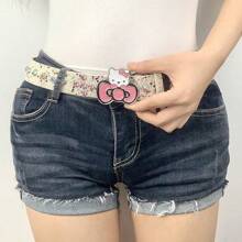 Sanrio Sanrio 1pc Cute KT Cat Sweet Cool Hot Girl Y2k Head Belt Cartoon Subculture Dot Diamond Belt Girl Cowboy Accessory Belt (Style Randomly Sent)