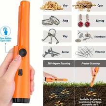 1 件手持式金属探测器，防水 360 扫描矿山宝藏探测器，高灵敏度，包括皮带和皮套，带蜂鸣器振动的黄金寻宝挖掘工具，便携式新款（不含电池） - 橘色 - 查看 5