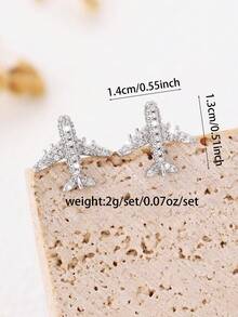 1 Pair Elegant Fashion Airplane Shaped Rhinestone Stud Earrings, High-End Design Versatile For Daily, Commuting, And Date Occasions - White - View 5