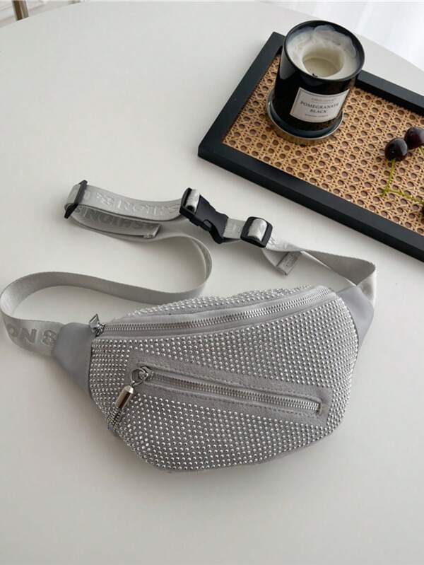 Bolsa de Ombro Mini Transversal Feminina Fashionable & Versátil com Decoração de Strass e Alça Ajustável