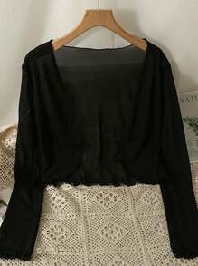 1pc Women's Delicate Lace Trim Sheer Cardigan, Lightweight Summer Bolero Outerwear For Spaghetti Strap Dress