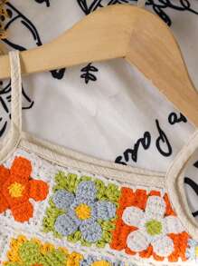 Baby Girl Elegant Crochet Panel Apricot Color Camisole Top And Pants Set, Casual Vacation Summer New Arrival