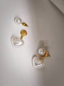 Modern Love Style Pearl Earrings - trắng - Xem 4
