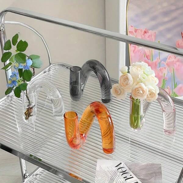 1pc Modern Creative Irregular Shaped Glass Vase, Transparent Centerpiece For Dining & Living Room Decor, Nordic Style Glass Pedestal Flower Vase