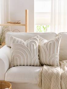 1pc/2pcs Set Semi-Circle Geometric Pattern Pillow Case, Canvas Circle Velvet Embroidery Crafted Square Cushion Cover, For Daily Use In Bedroom, Living Room, Sofa, Yard, Garden Decor, Without Core 30*50cm 45*45cm,Fall Decor,Autumn Decor,Room Decor