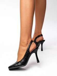 Zapatos de tacón alto de punta abierta para mujer, adecuados para fiestas y ocasiones formales - Negro - Ver 3
