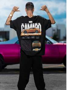 Playera Oversize Unisex SpeedLife "Camaro Naranja" Algodón Estampado Frente y Espalda. - Negro - Ver 2