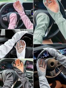 Set de 2 mangas protectoras contra el sol para primavera, verano y otoño, de seda de hielo, apropiadas para conducir al aire libre y protección UV, con mangas anchas y guantes de protección solar - mangas de protección solar - Ver 2