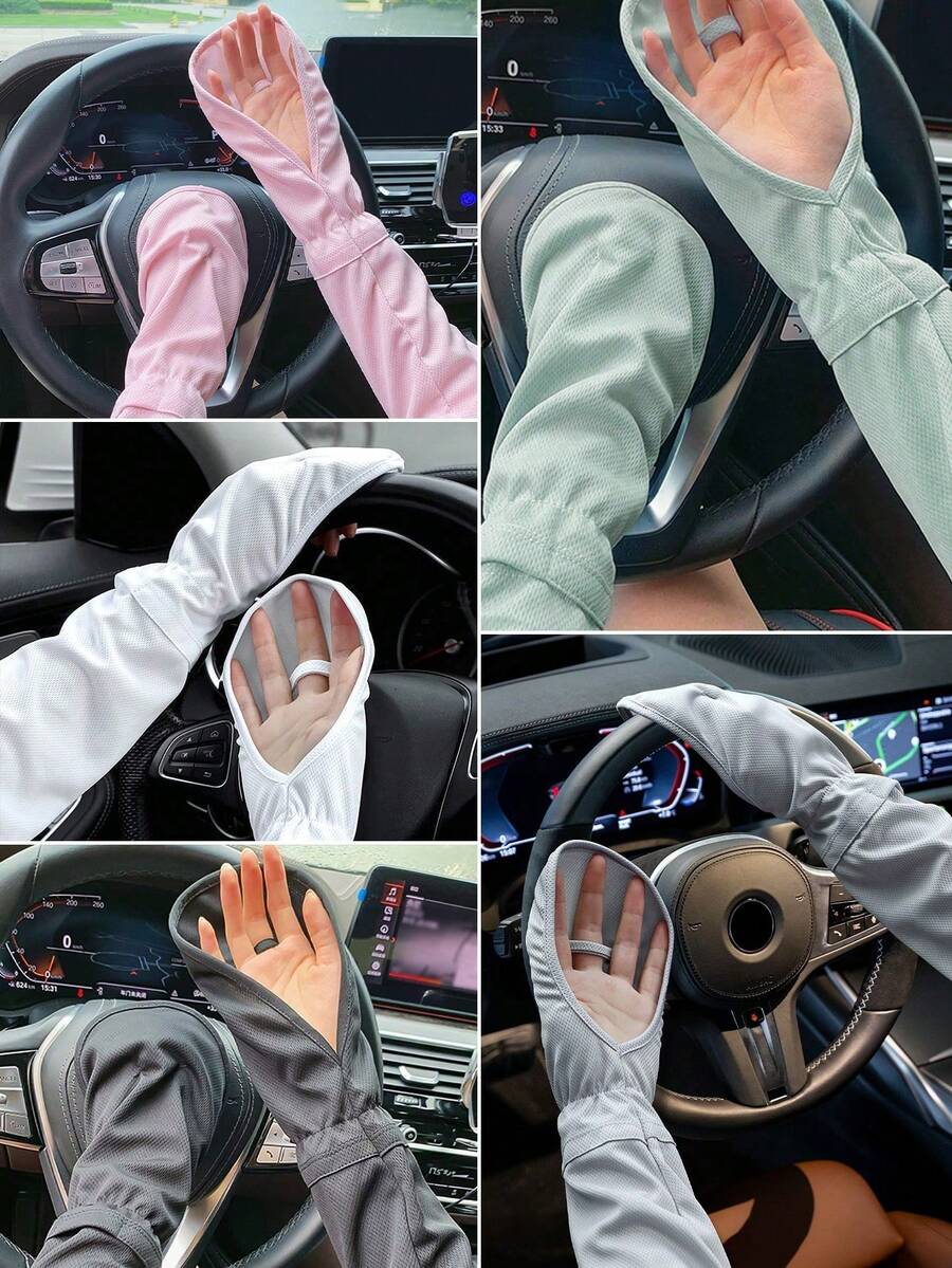 Set de 2 mangas protectoras contra el sol para primavera, verano y otoño, de seda de hielo, apropiadas para conducir al aire libre y protección UV, con mangas anchas y guantes de protección solar