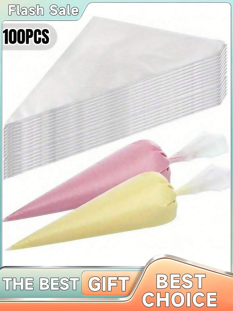100 个一次性裱花袋,用于蛋糕装饰 - 非常适合糖霜、糖霜和饼干 - 必备烘焙工具和厨房配件 - 無色 - 查看 1