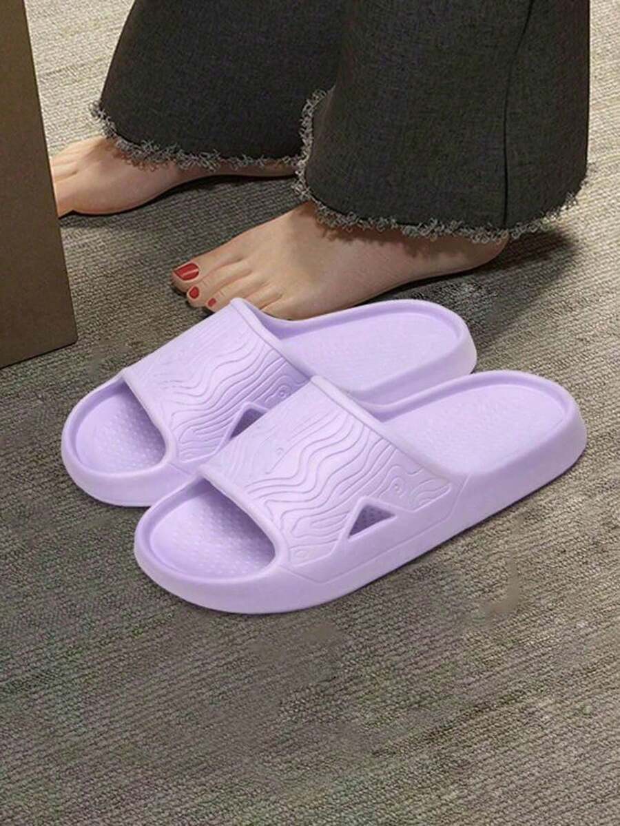 Women's Slip-On Eva Slippers With Comfortable Feeling, Non-Slip, Odor-Resistant, Suitable For Bathroom And Shower, Couple Design, Simple Wavy Pattern - Purple - View 1