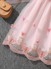 Left Mama Young Girl Cute Cap Sleeve Mesh Princess Dress For Summer