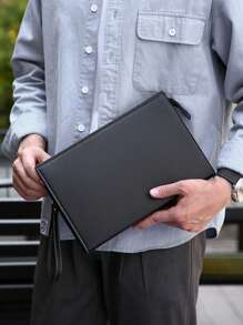 gorchis Nuova borsetta da uomo, borsa da toeletta nera di grande capacità, borsa a mano business semplice e versatile in pelle PU con tasca sottoscritta e più scomparti per carte, borsa da uomo alla moda