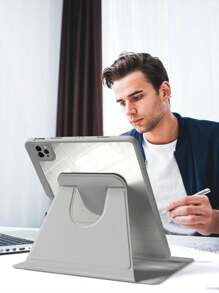 Rotating Case Compatible With IPad 5th/6th/7th/8th/9th/10th/11th Gen, Mini 6th/7th Gen, Air 1st/2nd/3rd/4th/5th/11-In.(M2)/11-In.(M3)/13-In.(M2)/13-In.(M3) Gen, Pro 12.9-In. (3rd/4th/5th/6th Generation) With Built-In Apple Pencil Holder, 360 Degree Rotation Protective Stand Cover Clear Back, Auto Wake/Sleep-Grey