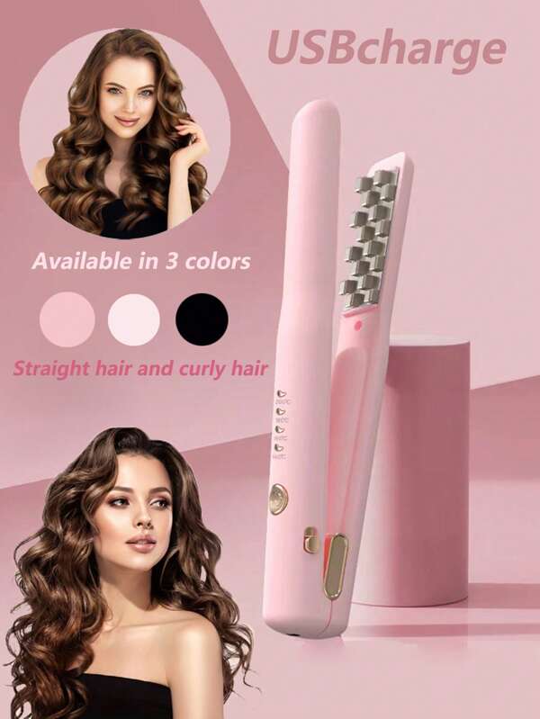 Wireless Charging Flat Iron, Unisex Travel Portable Multifunctional Curling & Straightening Hair Styler, Mini Frizzy Clip, Wireless Non-Rechargeable Mini Flat Iron Low Power Dorm Clip Board