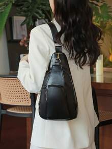 1pc Women's Solid Color PU Chest Bag, Unisex Multi-Pocket Bag, Shoulder/Cross-Body Bag, Suitable For Fashion Outfit, Going Out