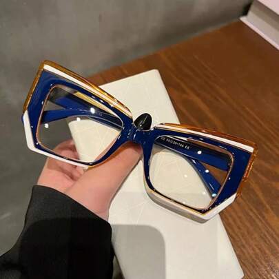 1 pièce Lunettes de vue "œil de chat" de style peinture française pour femmes, Lunettes de vue personnalisées à blocs de couleurs, convenant pour la décoration de tenue, les trajets, la protection des yeux