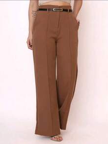 Women's Tailored Dress Pants With Belt - 鏽棕色 - 查看 1