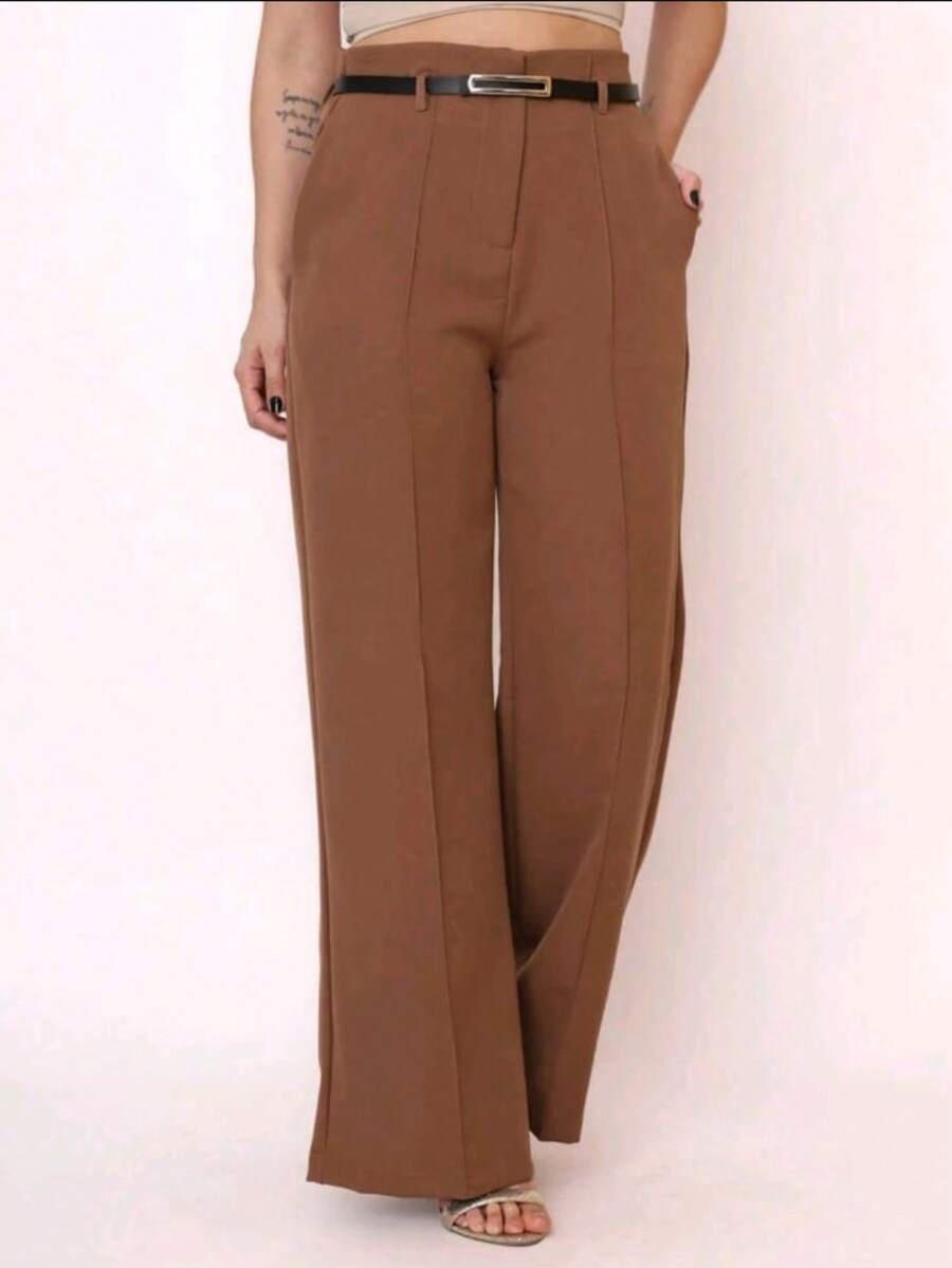 Women's Tailored Dress Pants With Belt - 鏽棕色 - 查看 1