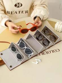 Organisateur pliable de 6 fentes en style vintage de pour lunettes, étui de lunettes de voyage portable, facile à nettoyer, caractéristiques spéciales : sans imprimé, bordures non teintes - accessoire de sac à main - options de couleurs multiples