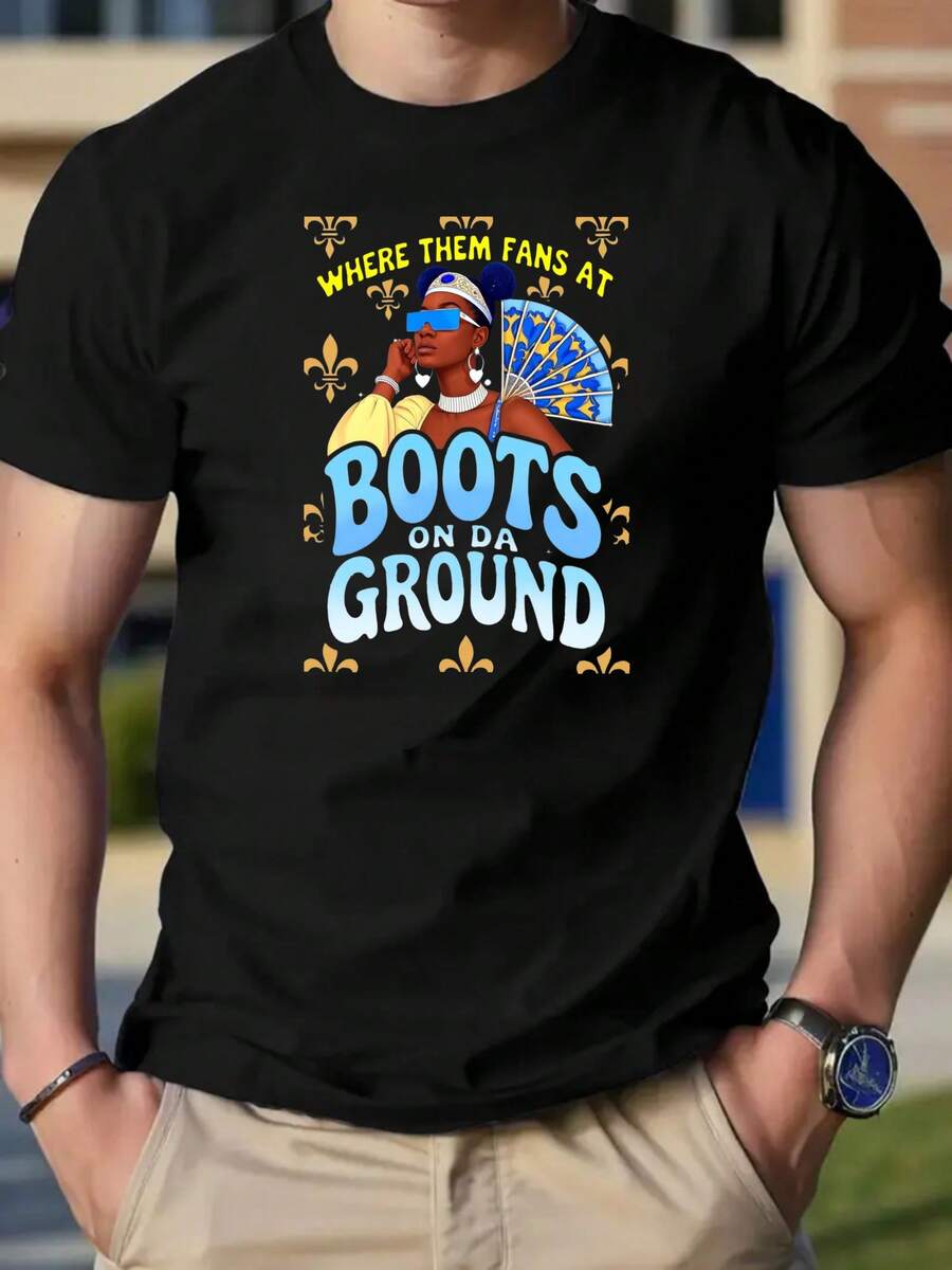 Where Them Fans At Boots On Da Ground New Orleans Saints Inspired T-Shirt For Men And Women - Black - 黑色 - 查看 1