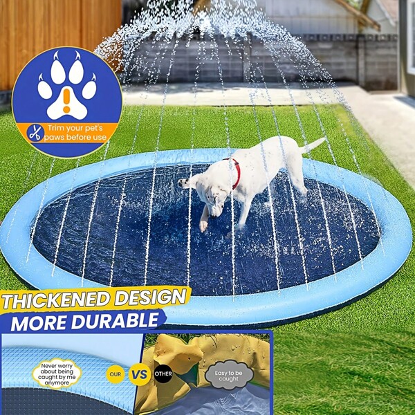 A Pet Water-Spraying Pad Made Of PVC Material, Portable And Foldable, Is Suitable For Various Body Types. It Is A Water-Spraying Pad For Pets That Can Be Used Outdoors For Playing And Splashing Water.