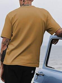 Men's Solid Color Casual Street Sporty Round Neck Short Sleeve T-Shirt - Brown - View 7