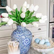 1/5/10/20 件浪漫优质人造花中心装饰，塑料花真实触感郁金香丝绸花束，用于婚礼房间家居酒店派对活动新年礼物的人造花，情人节婚礼/家居/卧室/客厅/餐桌装饰/新娘花束/户外花园 - 白色 - 查看 4