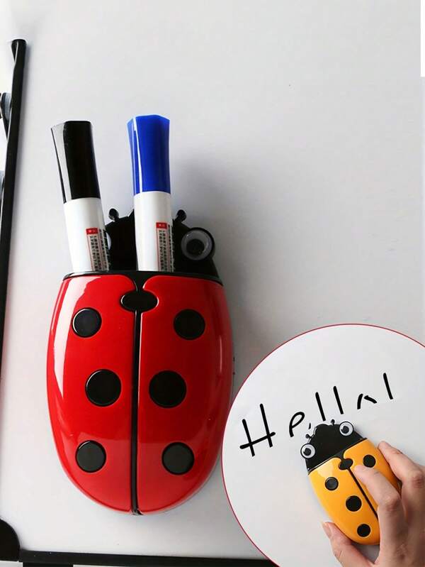 1 Ladybug Magnetic Pen Holder And Eraser - Dual-Purpose Whiteboard Accessories, Cartoon Plastic Storage Box, Suitable For Home And Office Decoration, Red With Black Dots, PP Material, Portable Design, Perfect, Portable , Suitable For School And Office Use/Back To School Gift, Stationery