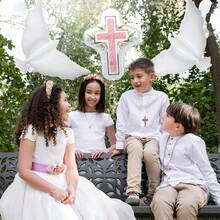 4 sztuki/zestaw balonów chrzcielnych, balony chrzcielne w kształcie krzyża na urodziny, pierwsza komunia święta, niech Bóg błogosławi chrzest, wesoły wystrój przyjęcia chrztu