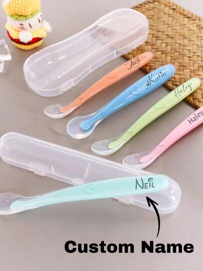 Anpassad silikonsked för barn, personligt bestickset, anpassningsbart namngraverat skedset, anpassningsbart namnporslin, anpassat bestickset, födelsedagspresent till Halloween, barnens dag, bröllopsartiklar
