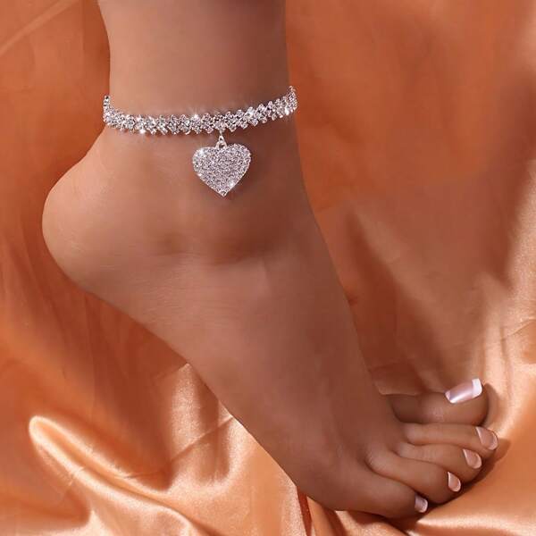 1 pieza Elegante y de moda joyería para mujer, tobillera con cadena de garra y colgante con forma de corazón de cristal
