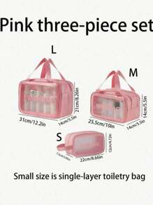 1/3pcs Double Layer PVC Toiletry Bag, Multi-Compartment Travel Storage Pouch, Large Capacity Makeup Bag, Minimalist Hand Carry Cosmetic Organizer Suitable For Bathroom, Beach, School, Holiday, Mother's Day, Teacher Gift