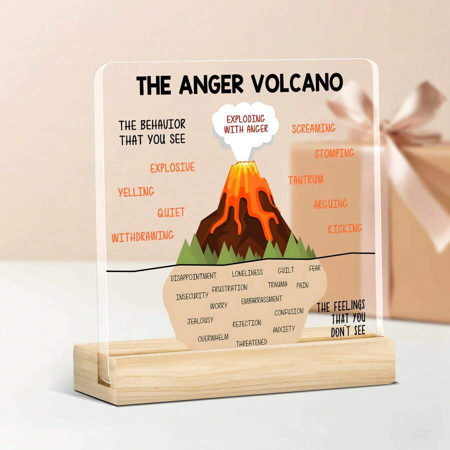 1 pieza Señal acrílica para enseñar "Volcán de la Ira" | Decoración de escritorio para regulación emocional | Herramienta SEL para oficina y salón de clases | Regalo para maestros y terapeutas para usar en la escuela o sala de tratamiento