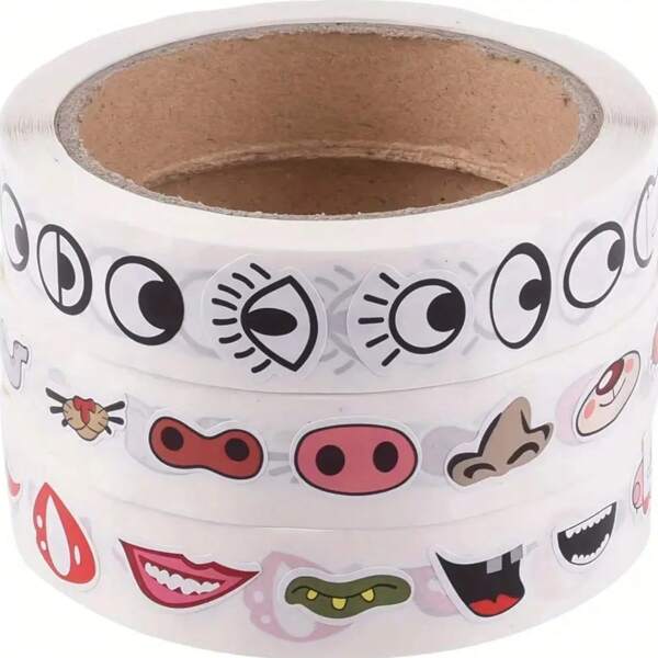 3pcs DIY Creative Cartoon Stickers, 6 Styles, Colorful Eyes, Nose, Mouth, Beard, Non Drying Stickers, Used For Handmade Crafts Decoration, School Storage, Handmade Stickers For Easter, Halloween, Christmas, And School Season