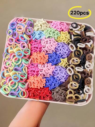 220pcs/Set Colorful Hair Accessories Kit, Includes 100pcs Solid Color Hair Scrunchies, 100pcs Basic Color Hair Scrunchies, And 20pcs Random Star Shape Hair Accessories. Rich And Vibrant Colors From Bright & Lively To Soft & Elegant, Suitable For Girls And Women For Daily Hairstyles, Braids, Performances, Parties And More Occasions, School Stuff, College, Gifts, Cute, Hair Bobbles, Hair Bands, Head Accessories