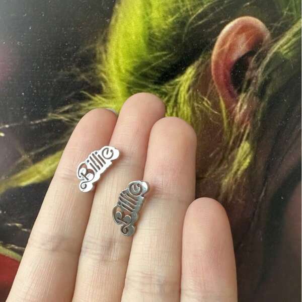 2pcs Billie Letter Stud Earrings, Casual Minimalist Versatile Earrings, Unisex Fashion Accessory Gift