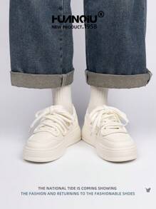 HUANQIU scarpi sportivi casual bianche con suola spessa, alla moda, versatili, confortevoli e di stile per le donne, adatte per tutte le stagioni, colore nero, scarpe sportive per studenti